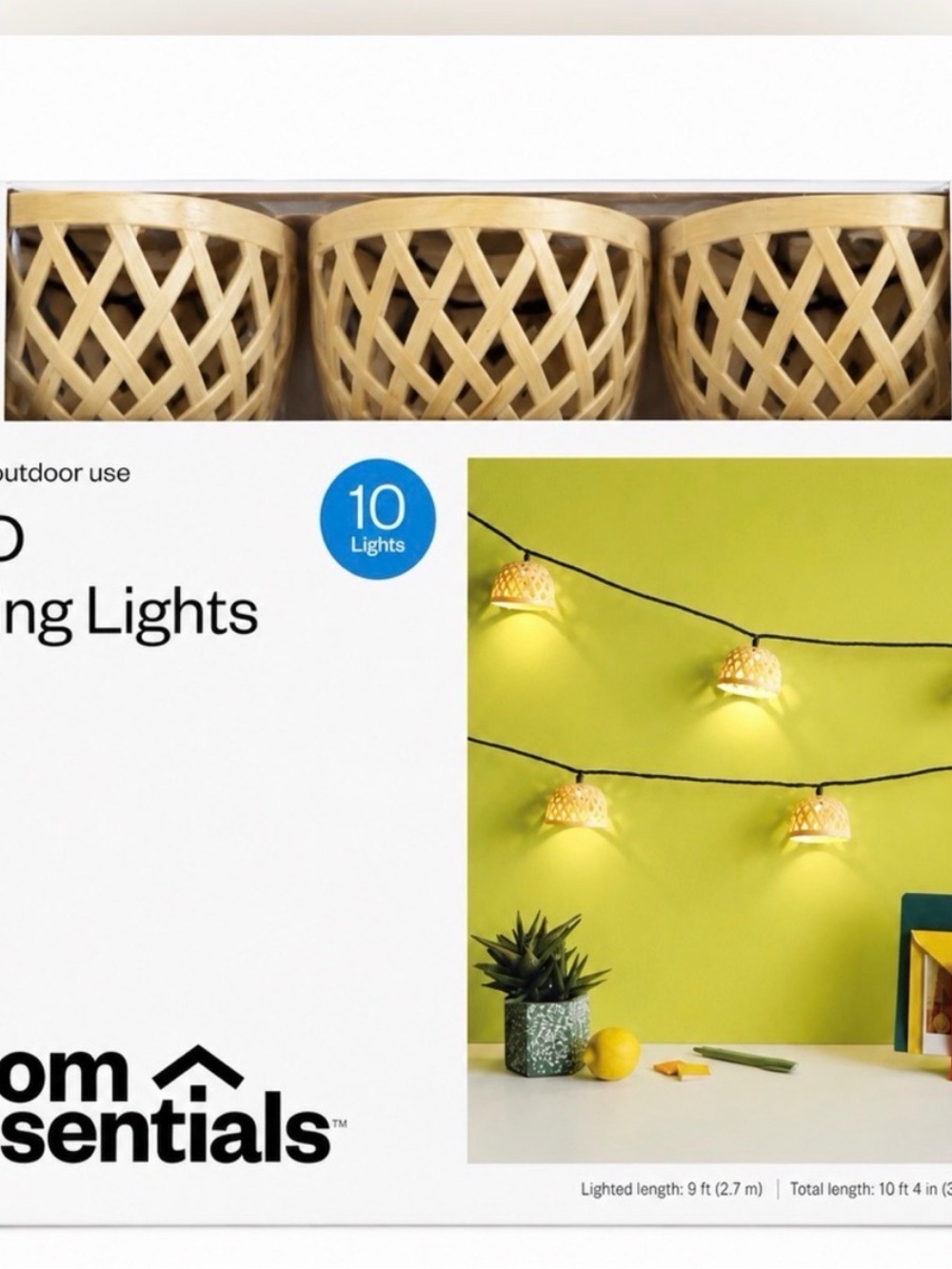 Room Essentials Bamboo Lantern String Lights - Cream (10 Lights) x2